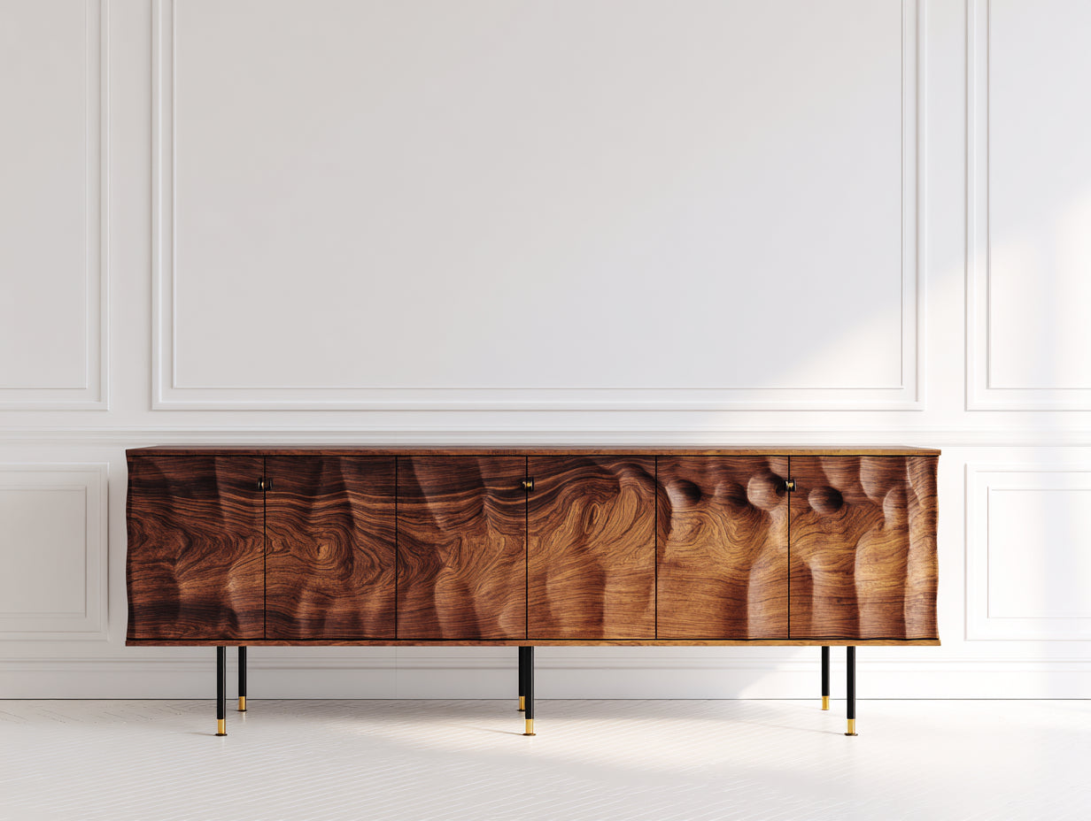 Meuble d'entrée - Bois - 228 x 46 x 82 cm - Noyer-Brun doré-Noir - Style organique