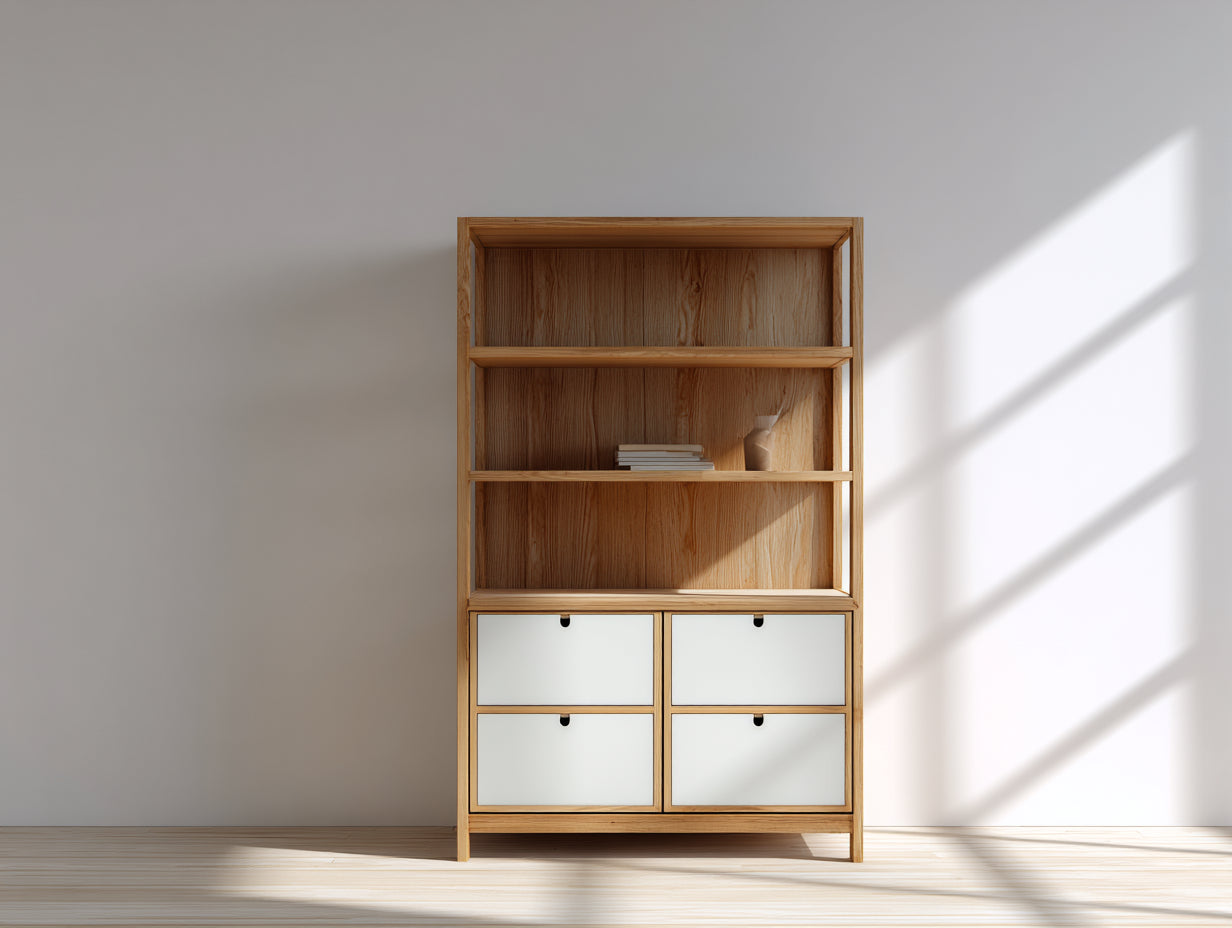 Bibliothèque-Bois-88x40x174 cm-Bois naturel-Blanc-Style contemporain