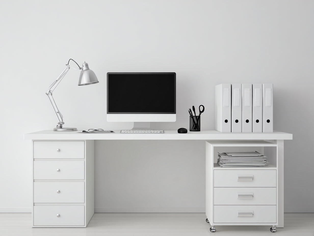 Bureau - Bois-Métal - 168 x 60 x 75 cm - Blanc-Argenté - Style contemporain