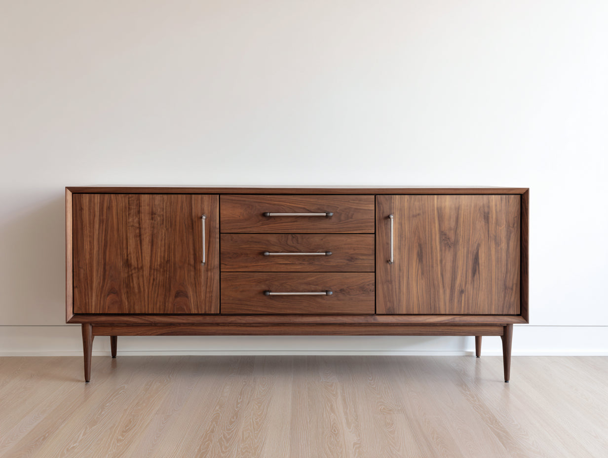 Meuble d'entrée - Bois - 190 x 45 x 84 cm - Noyer-Argenté - Style rétro