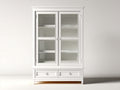 Bibliothèque - Bois-Verre-Métal - 104 x 41 x 184 cm - Blanc-Argenté - Style classique