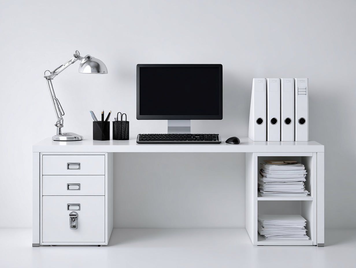 Bureau - Bois-Métal - 150 x 60 x 75 cm - Blanc-Argenté - Style fonctionnel