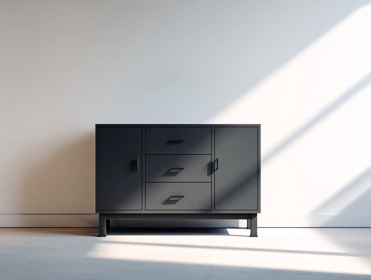 Meuble d'entrée - Bois - 132 x 42 x 84 cm - Anthracite - Style industriel