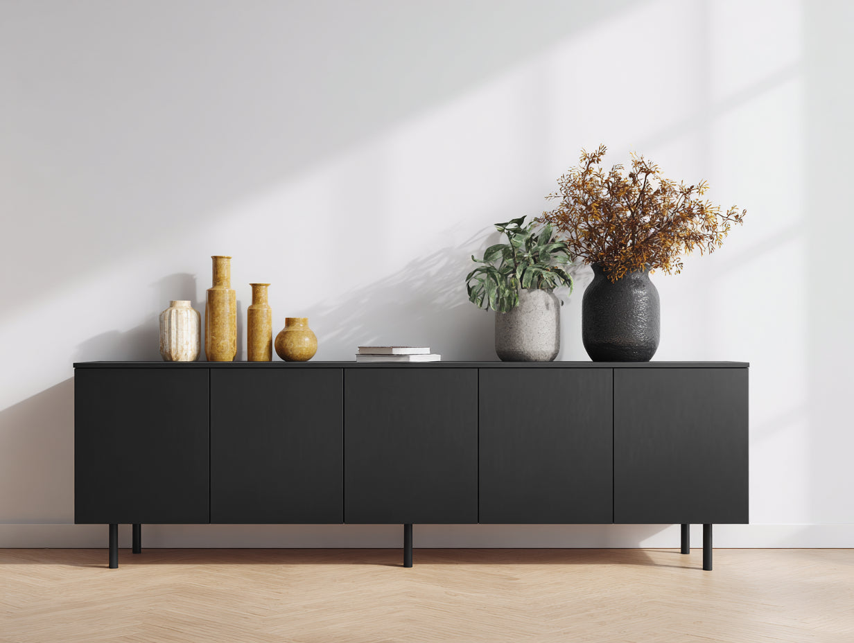 Meuble d'entrée - Bois - 220 x 45 x 78 cm - Noir - Style minimaliste
