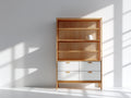 Bibliothèque-Bois-86x38x178 cm-Bois naturel-Blanc-Style scandinave