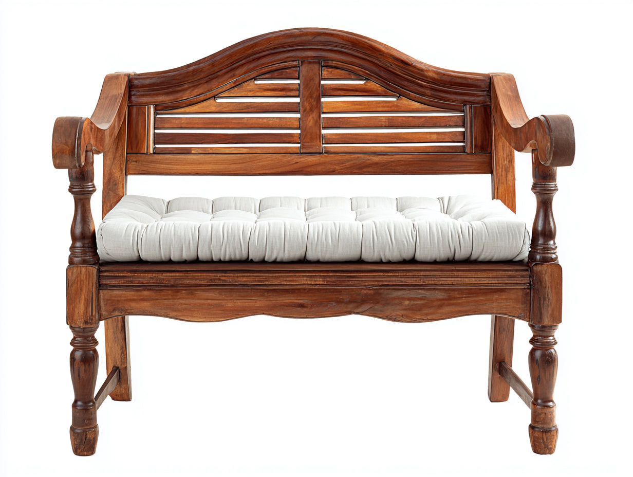Banc de jardin-Bois-Tissu-136x58x91 cm-Noyer-Écru-Traditionnel