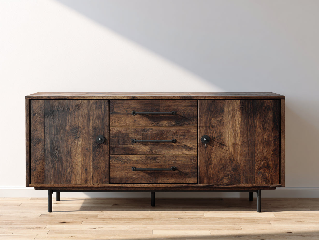 Meuble d'entrée - Bois - 176 x 44 x 86 cm - Brun foncé-Noir - Style industriel
