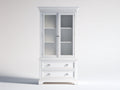Bibliothèque - Bois-Verre-Métal - 82 x 40 x 186 cm - Blanc-Argenté - Style classique