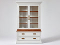 Bibliothèque - Bois-Verre-Métal - 100 x 44 x 190 cm - Blanc-Bois naturel-Doré - Style classique