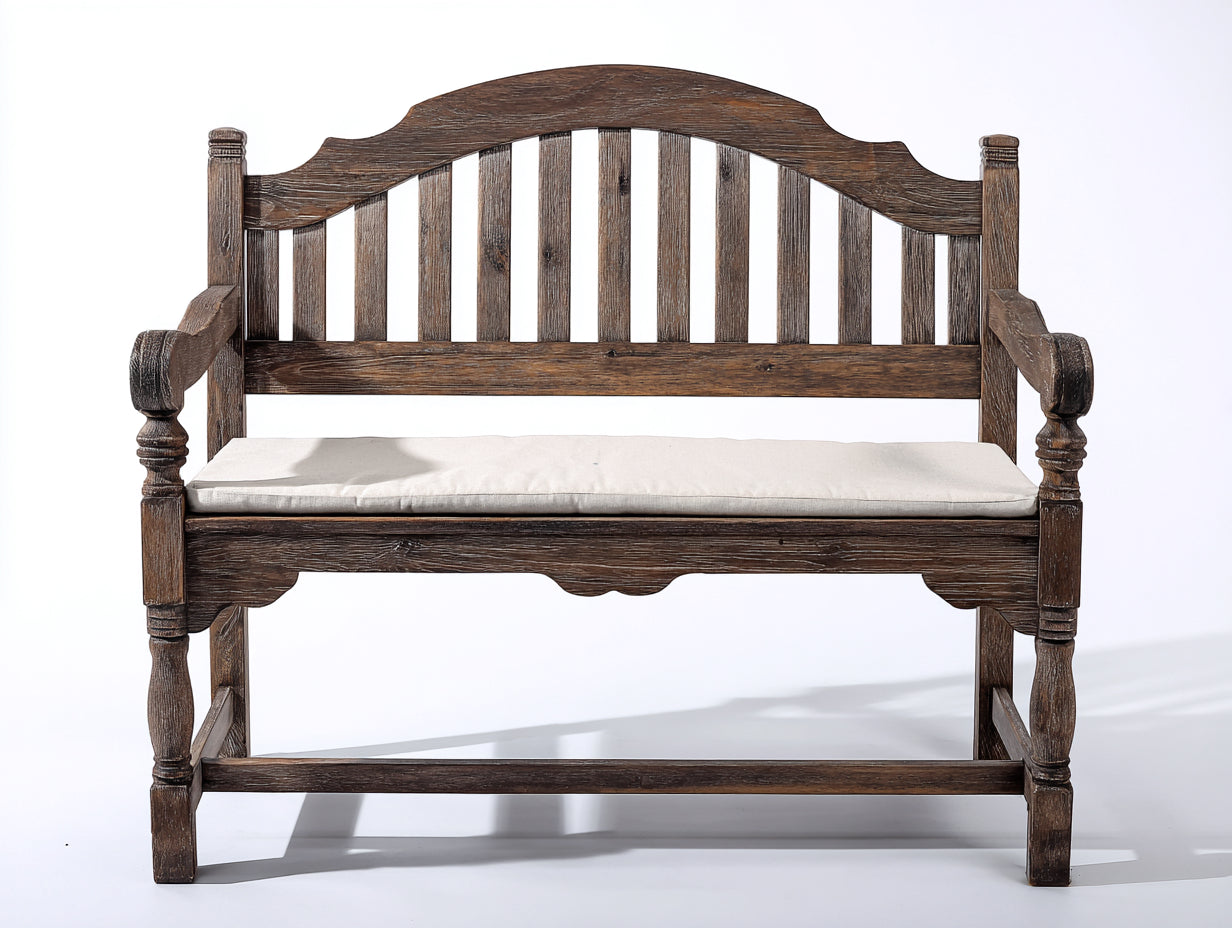 Banc de jardin - Bois-Tissu - 140 x 65 x 98 cm - Brun foncé-Blanc cassé - Style classique