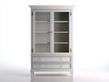 Bibliothèque - Bois-Verre-Métal - 94 x 42 x 188 cm - Blanc-Argenté - Style néoclassique