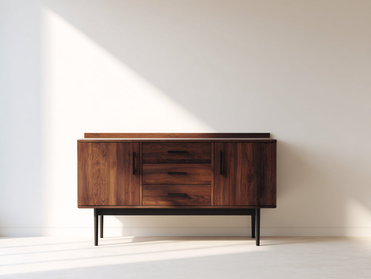 Meuble d'entrée - Bois - 155 x 43 x 91 cm - Noyer foncé-Noir - Style moderne