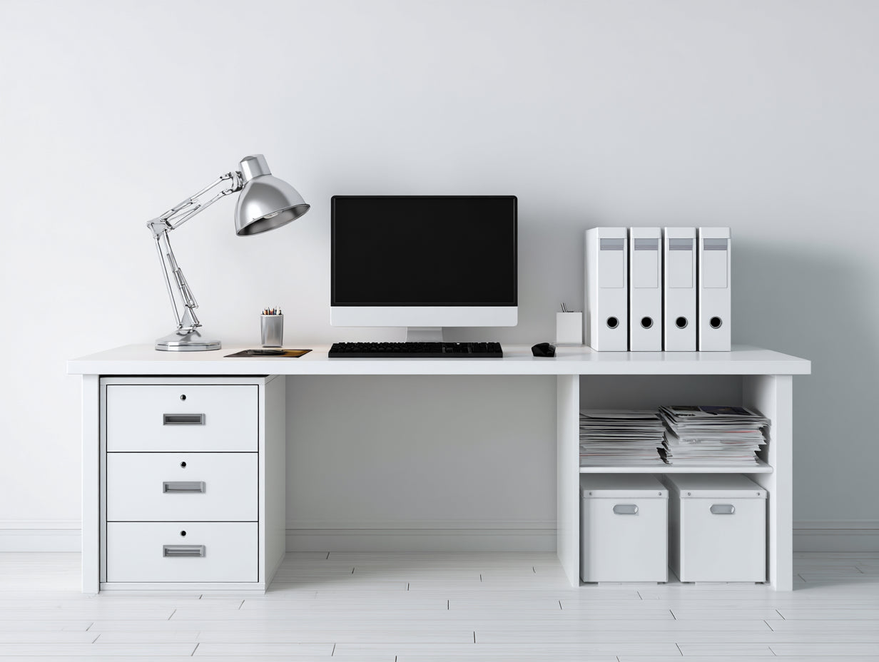 Bureau - Bois-Métal - 170 x 60 x 75 cm - Blanc-Argenté - Style fonctionnel