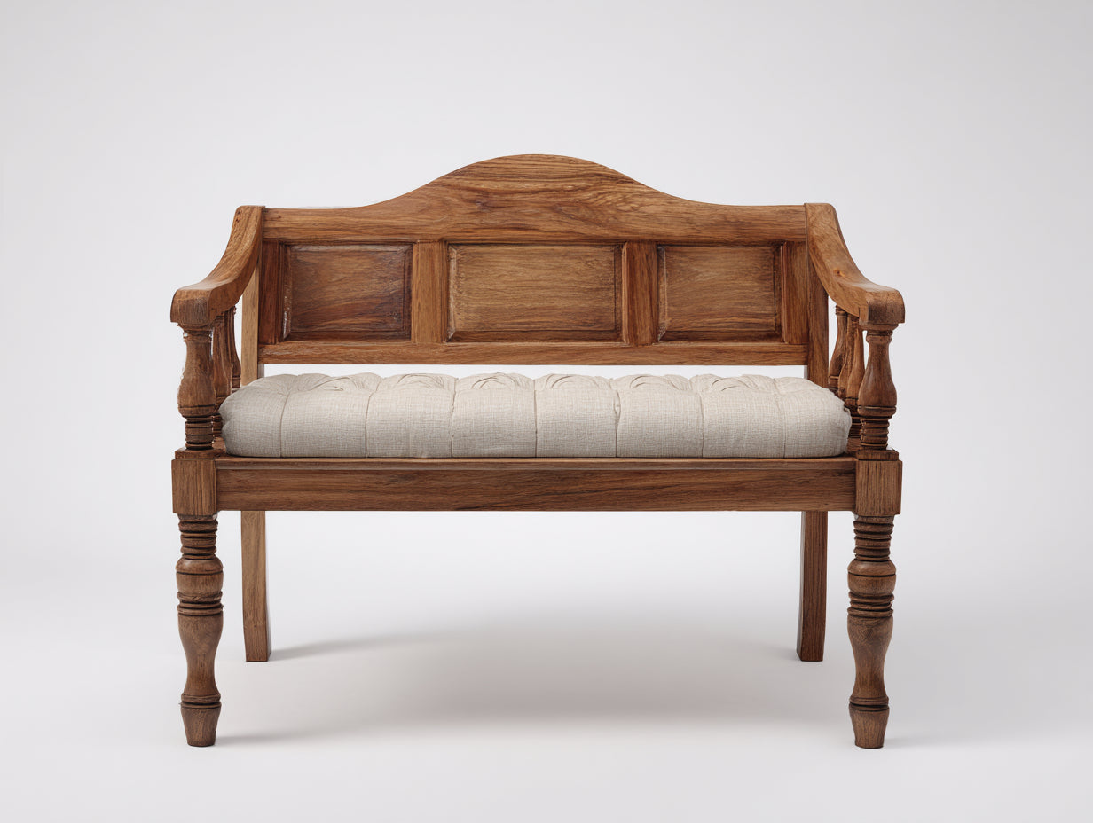 Banc de jardin-Bois-Tissu-143x58x90 cm-Marron-Beige-Classique