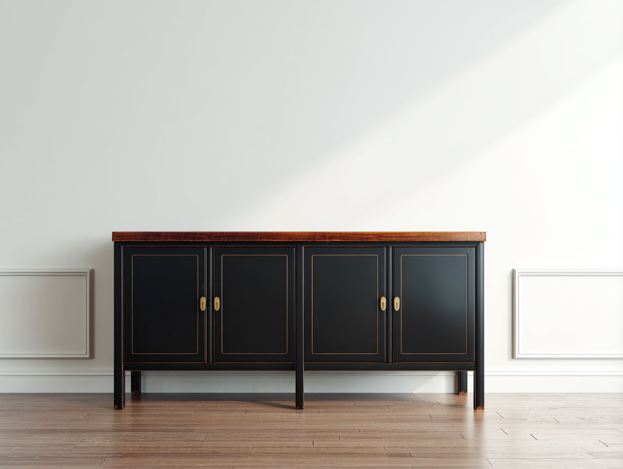 Meuble d'entrée - Bois - 180 x 45 x 92 cm - Noir-Marron - Style classique