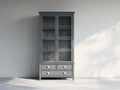 Bibliothèque-Bois-Verre-92x40x191 cm-Gris anthracite-Style classique