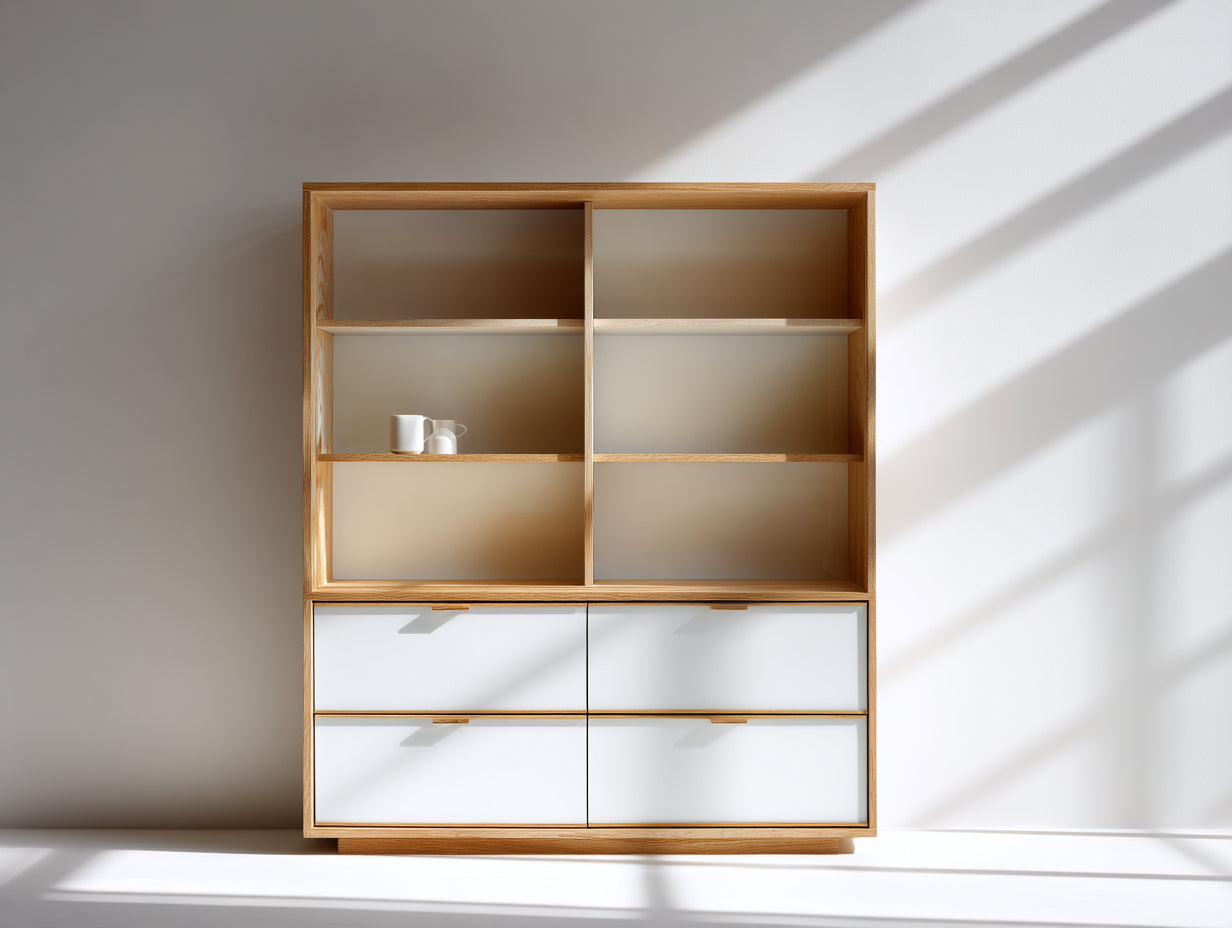 Bibliothèque - Bois - 98 x 38 x 150 cm - Chêne naturel-Blanc - Style moderne