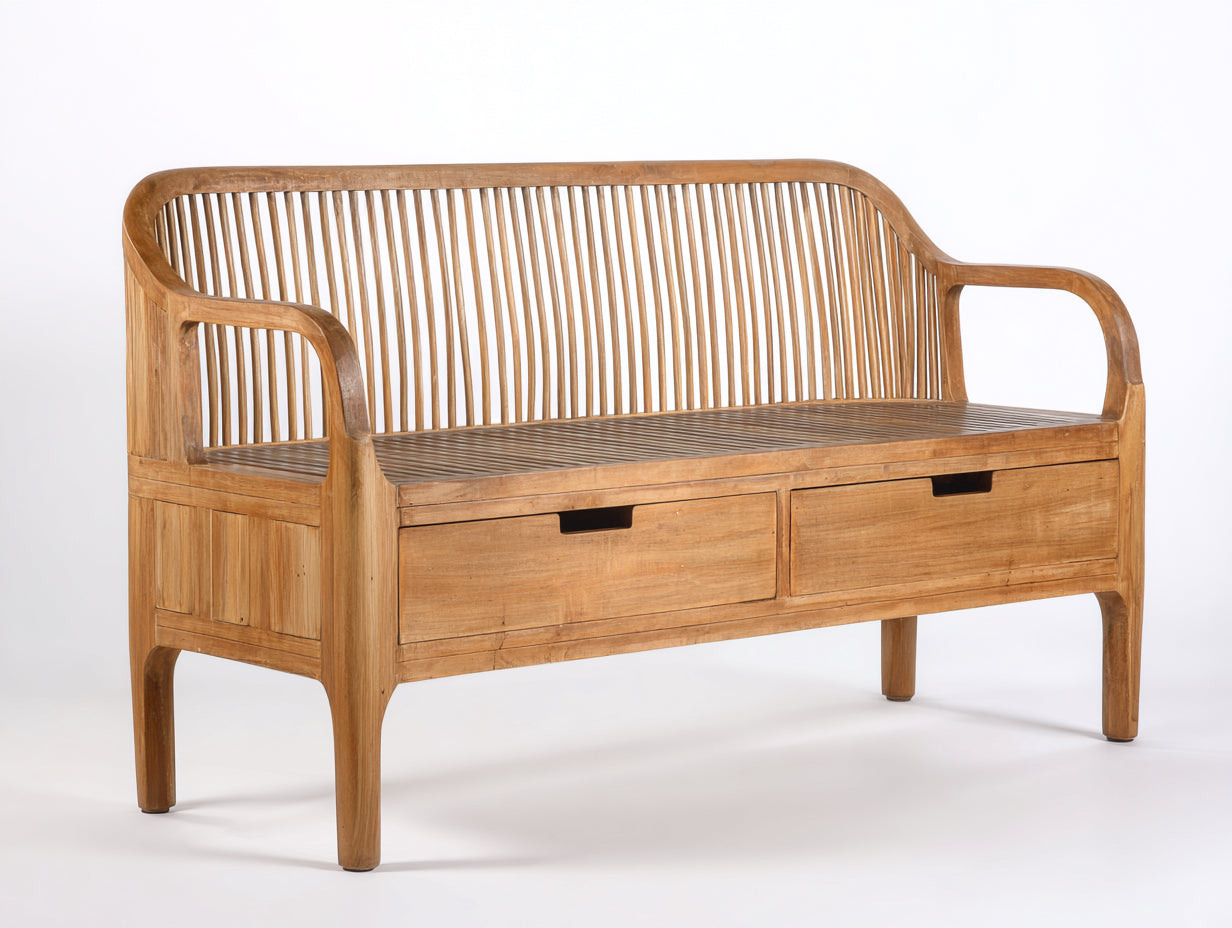 Banc de jardin-Bois-152x59x88 cm-Marron miel-Rustique